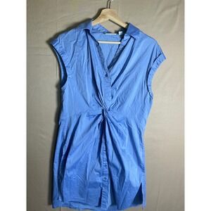 New York & Company Blue Twist Front Button down Shirt Dress Womens
